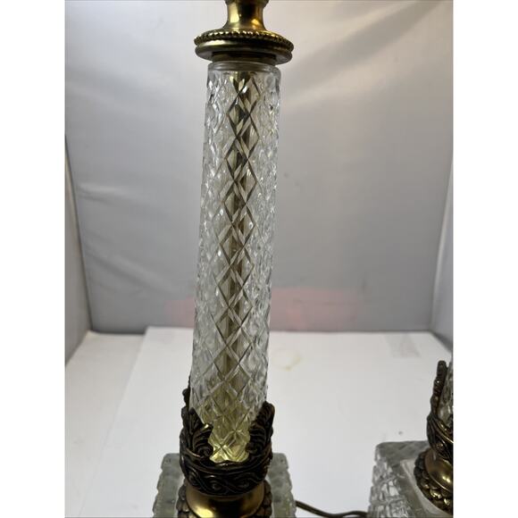 Antique Bronze & Crystal & Marble Column Lamps 32” Tall MCM - Picture 8 of 16